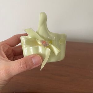 Vintage Enesco Pastel Green Ceramic Basket with Ribbon